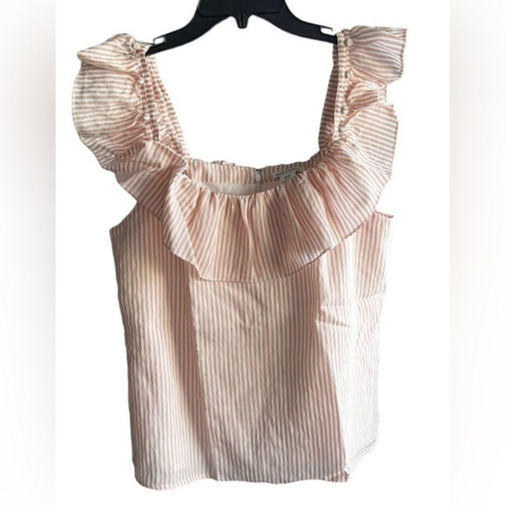 Club Monaco Pink and White Striped Ruffle Sleeve Blouse